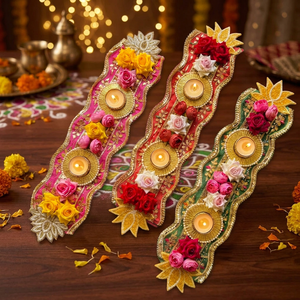 Floral <b>Tapestry</b> Wall <b>Hanging</b> with Candle Holders and Roses for Diwali Home Decor Traditional Style 3Pcs - Product Image 4