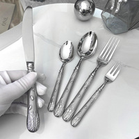 Ensemble de couverts vintage en acier inoxydable gaufré, poli miroir, argenté, pour la décoration de table à manger à la maison, les mariages et les banquets
