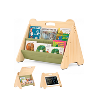Étagère à livres Montessori 3-en-1 pour tout-petits avec tableau de dessin de 16 pouces, rangement pour jouets, étagère à livres pour enfants en bois de pin, organisateur de livres pour chambre d'enfant à 2 niveaux