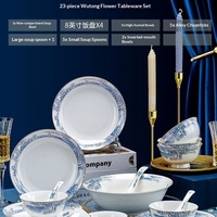 Service de table en porcelaine blanche et bleue, motif fleurs de Wutong, compatible micro-ondes, style national, coffret cadeau, céramique de Jingdezhen