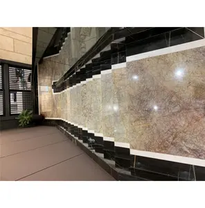 럭셔리 골드 레드 대리석 석판 인상 베르사유 벽 패널 및 바닥 타일 용 황금 정맥 대리석