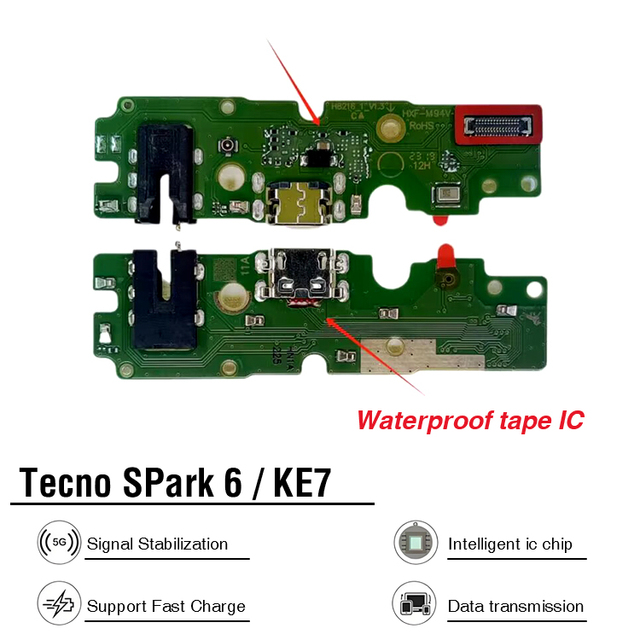 Mobile Phone Board Mobile Phone Spare Parts Charging Port Dock Connector Usb Board Charge Flex for Tecno Spark 6 Ke7