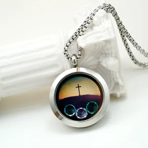 25Mm Custom Kruis Religieuze Charm Hanger Jongen En Meisje Drijvende Medaillon Ketting Zilver