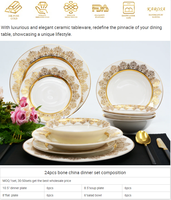 Service de table en porcelaine fine Karosa, 24 pièces, décor doré en relief – Vaisselle de luxe pour la maison et les hôtels
