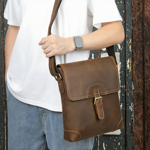 Vintage Genuine Leather <b>Men</b> Messenger <b>Bag</b> Crazy Horse <b>Crossbody</b> Satchel Shoulder <b>Bag</b> for Business Travel - Product Image 2