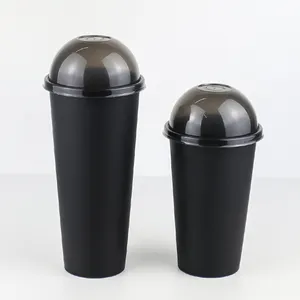 定制标志注塑黑色亚光薄膜杯500毫升700毫升3D注塑塑料咖啡冷饮杯带盖