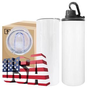 Vasos delgados de acero inoxidable con aislamiento al vacío de 20 oz para sublimación, con tapa deportiva y dos tapas, en blanco, desde almacén de EE. UU. - Product Image 2