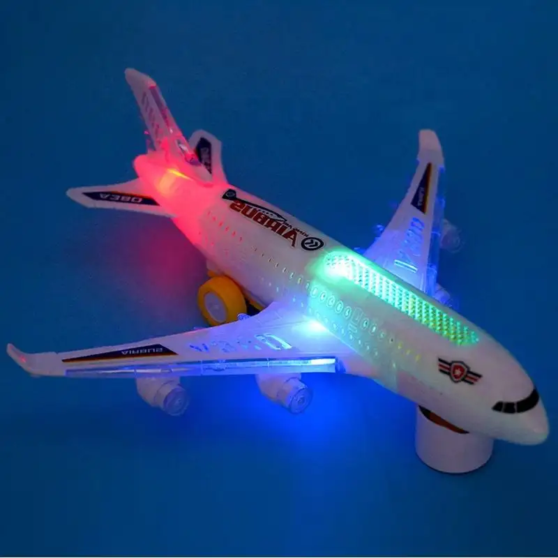Popular 29cm BO aeroplanes Luminous singing 3D lights music rotary airliner plastic toys for kids light up air plane toy