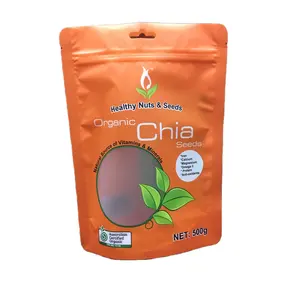 Plastic With Zip Lock Orange Mylar Stand Up Poly Chia Seeds Bag