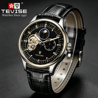 Montre automatique TEVISE avec logo personnalisé, montre mécanique pour homme avec phases solaires et lunaires, fournisseur d'usine OEM/ODM