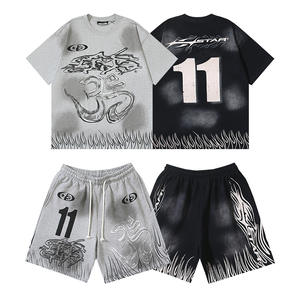 Commerce transfrontalier <span class=keywords><strong>en</strong></span> gros : <span class=keywords><strong>Ensemble</strong></span> short à manches courtes délavé Hell Star, style vieilli, tendance homme et <span class=keywords><strong>femme</strong></span> - Product Image 5