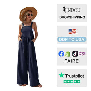 2026 Spring Trendy Women's Casual Summer <b>Jumpsuit</b> Outfits Elegant Loose Sleeveless <b>Wide</b> <b>Leg</b> Rompers <b>Pockets</b> Plus Size Open Style - Product Image 2