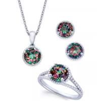 Ensemble de bijoux en argent sterling 925 avec pendentif, boucles d'oreilles et bague torsadées à coupe ronde simple