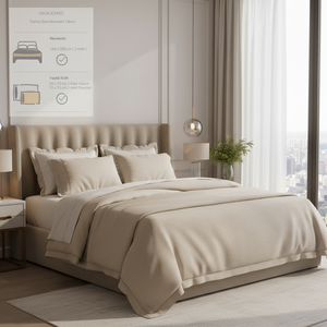 Varol 250 TC Bamboo Blend Cotton Satin Duvet Cover Set-Family Size Woven Solid Pattern for Home Use 7-Piece Set-LUCE - Product Image 3