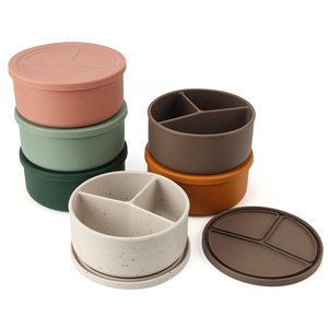 Round Silicone <b>Lunch</b> <b>Box</b> Three <b>Compartments</b> With Lid Insulated Food Grade Bento <b>Box</b> For Adults And Kids - Product Image 4