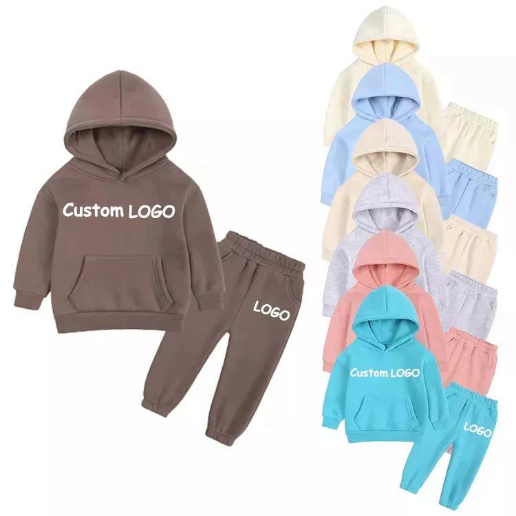 Custom Winter Fleece Unisex Kids Suits Two Piece Hoodies Sweatsuit Sets Boys Kids Clothing Sets