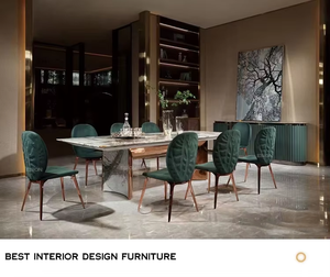 Juego de mesa laminada de mármol natural, mesa de comedor con patas de acero inoxidable, forma <span class=keywords><strong>rectangular</strong></span>, 10 asientos - Product Image 2