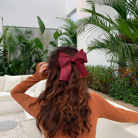 Barrette à cheveux longue en ruban satiné triple couche coloré, style coréen, pour femmes