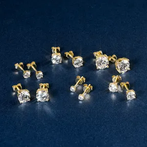 Cổ điển tất cả các kích thước có sẵn 4 prong bất 10K vàng rắn Stud vvs Vòng moissanite Bông tai vít trở lại unisex Stud Bông tai