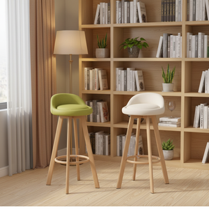 Tabouret de <span class=keywords><strong>bar</strong></span> haut moderne et contemporain en bois massif avec petit dossier rotatif pour les bars de thé au lait branchés et la maison - Product Image 5