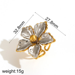 Floral <b>Titanium</b> Steel <b>Ring</b> With Pearl Inlay Adjustable For Women Light Luxury Jewelry Gift - Product Image 4