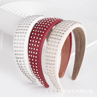 Usine rétro artistique clouté en cuir PU bandeau à larges bords accessoires de fermoir de cheveux de mode pour femmes et filles