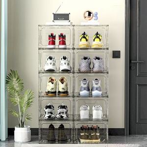 Caja de almacenamiento de zapatos con puerta transparente para almacenamiento de zapatos deportivos caja de zapatos transparente apilable fácil de montar - Product Image 6
