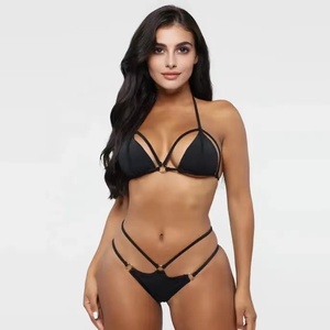 Ensemble de <span class=keywords><strong>maillot</strong></span> de bain 2 pièces pour femmes grandes tailles, soutien-gorge bandeau et bas brésilien, noir, transparent, respirant, en tissu SPANDEX/NYLON - Product Image 1