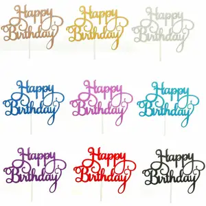 בסיטונאות סימן עוגת טופר-יום הולדת שמח עוגת Toppers גליטר קליגרפיה בלינג Sparkle קישוט סימן Custom Cupcake טופר