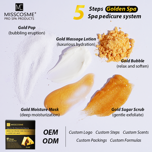Kit de <span class=keywords><strong>Pedicura</strong></span> Spa Dorado Orgánico al por Mayor Deluxe de Lujo para Salón de <span class=keywords><strong>Manicura</strong></span> <span class=keywords><strong>y</strong></span> <span class=keywords><strong>Pedicura</strong></span> 5 en 1 Set de Productos para el Cuidado de Pies de Bajo MOQ - Product Image 3
