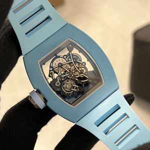 Reloj mecánico azul esqueleto deportivo de ocio de gama alta personalizado para hombres, banda de goma de 20mm, esfera de cristal, pantalla de puntero de ventana - Product Image 6