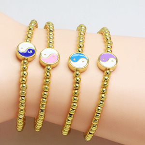 Wholesale Stretch Gold Plated <strong>Beads</strong> Customized <strong>Logo</strong> Enamel Yin Yang Tai Chi Charm Beaded <strong>Bracelets</strong> - Product Image 3