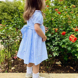 Barca a vela inglese ricamato estate tessuto a sbuffo abito a maniche corte per i più piccoli gessato <span class=keywords><strong>Peter</strong></span> <span class=keywords><strong>Pan</strong></span> colletto da ragazza di pasqua - Product Image 4