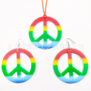 Ensemble Collier et Boucles d'Oreilles Pendentif Symbole de Paix Dégradé Unisexe Bijoux de Mode pour Fête Style Hip Hop en Plastique Coloré - Product Image 2