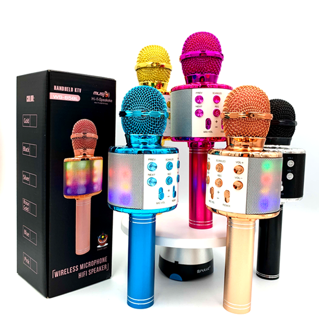 WS-858L Upgraded Wireless Karaoke Microphone with LED Lights Handheld Portable Mic Speaker for Party Home KTV