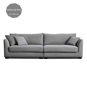 Canapé modulaire sectionnel en forme de L, capitonné, pour hôtel, appartement moderne ou villa, avec tissu en lin blanc, beige crème et pieds en bois - Product Image 4