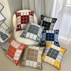 High Quality Cashmere and Wool Household H Letter Pillow Case 45*45cm Square H Pillow Covers Custom Brand Cushion Cover