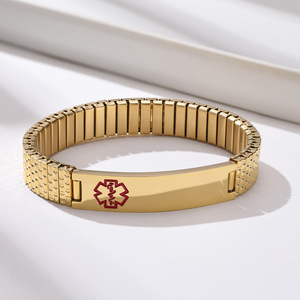 Brazalete de Acero Inoxidable Chapado en Oro de 12 mm, Diseño Geométrico con Logotipo Médico, Joyería Moderna y Elegante para Fiestas, 18 cm de Largo, Unisex, Venta al por Mayor - Product Image 4