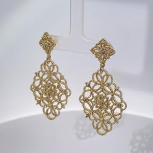 Boucles d'oreilles pendantes en dentelle ajourée de style vintage de luxe en laiton plaqué or avec zircon pour femmes Tianyu Gems - Product Image 1