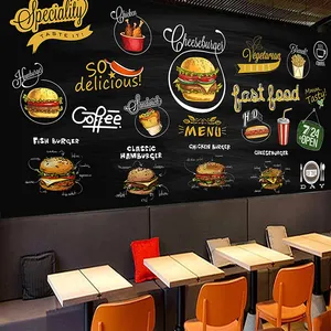 Personalizado Mural pintado a mano pizarra Pizza hamburguesa 3D foto papel de cocina restaurante Fondo decoración de la pared de Papier Peint