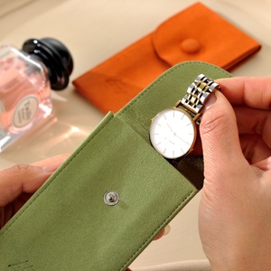 Custom Logo Jewelry Pouch Packaging Green Microfiber Snap Button <b>Gift</b> Bag Watch Pouch - Product Image 4
