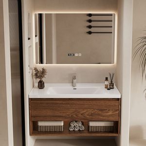 Mueble de Baño de Lujo 2026 en Nogal Negro con <span class=keywords><strong>Diseño</strong></span> Moderno, Lavabo de Cerámica Integrado y Espejo de Baño - Product Image 6