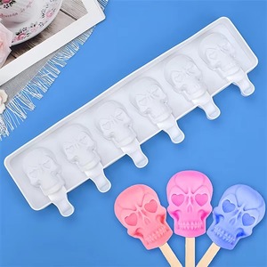 High Quality Skull Shape Food Grade Silicone Popsicle Mold, Home DIY Ice <b>Cream</b> Popsicle <b>Maker</b>, Easy Release & Reusable - Product Image 2