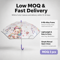 Parapluie transparent de sécurité pour enfants LS, à long manche, motif dessin animé, baleines en alliage, poignée en plastique, ouverture manuelle, vente en gros