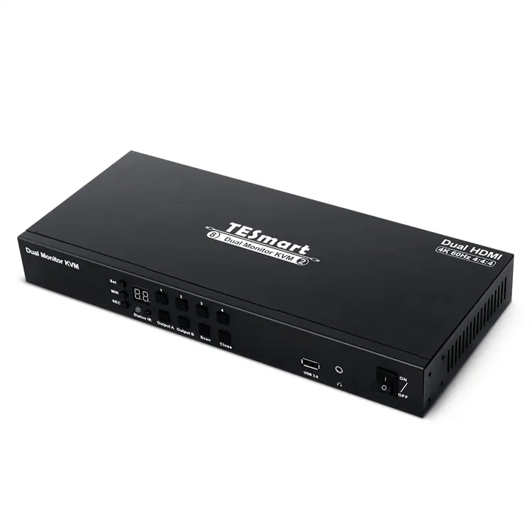 TESmart 8x2 KVM Switcher 4K 60HZ Support DCCI RS232 EDID keyboard And Mouse Pass Through HDMI Dual Monitor 8 Port KVM Switch