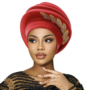 Turban africain Gele nigérian pour mariage, foulard auto-attachable pour <span class=keywords><strong>femme</strong></span> en tissu Aso Oke, élégant accessoire de <span class=keywords><strong>mode</strong></span> musulmane pour voyage et fête - Product Image 3