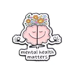 En gros, badges décoratifs en métal, mignons et créatifs, à motifs floraux et cérébraux, sur le thème de la santé mentale, style dessin animé, pour souvenirs - Product Image 1