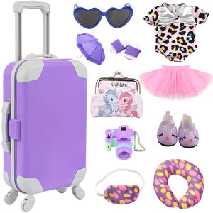 Ensemble de voyage pour poupée américaine de 18 pouces, <span class=keywords><strong>valise</strong></span> en PVC avec vêtements de poupée, accessoires, appareil photo, coussin de voyage - pour filles - Product Image 1