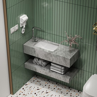 Meuble-lavabo mural étroit en dalle de roche, design moderne, luxe léger, forme rectangulaire, avec lavabo et robinet pour salle de bain
