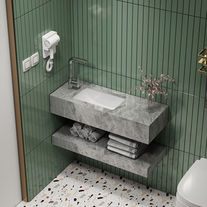 <span class=keywords><strong>Meuble</strong></span>-lavabo mural étroit en dalle de roche, design moderne, luxe léger, forme rectangulaire, avec lavabo et robinet pour salle de bain - Product Image 4